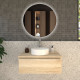 Meuble de salle de bain 1 tiroir avec vasque à poser ronde pena et miroir led solen - bambou (chêne clair) - 80cm