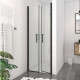 Porte de douche double battant 90x200cm - Verre trempé transparent 6mm - Profil Noir Mat Aurlane - FAC227