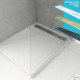 Receveur en acrylique blanc effet pierre 80x80x4 cm - Grille linéaire chrome - MOON Aurlane - FAC608