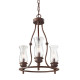 Suspension pickering lane, bronze et verre, 3 ampoules