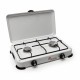 Table de cuisson gaz portable 2 feux 3200 w butane/ propane blanc laqué - couvercle