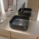 Vasque à poser carrée en céramique noire mat effet marbre 38x38x14 cm - BLACK MARBLE Aurlane - VAS073