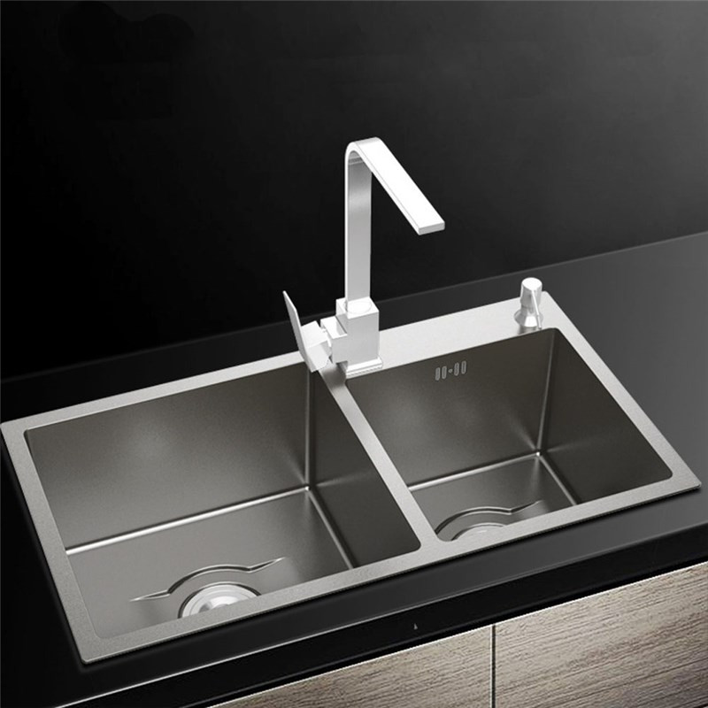 evier de cuisine contemporain en inox double bac 80 x 45 cm distriartisan