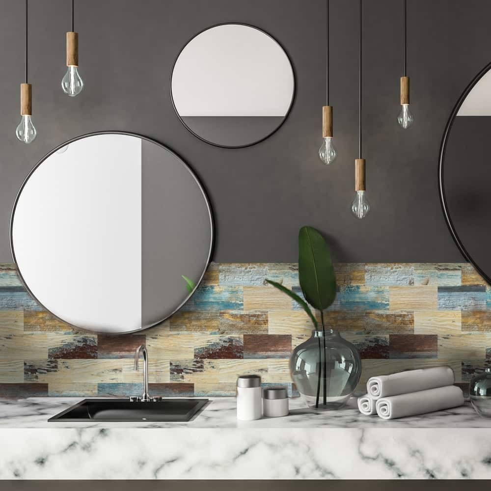 antevia materiaux carrelage mural adhesif lot 6 pieces effet bois modele rectangle gris beige distriartisan