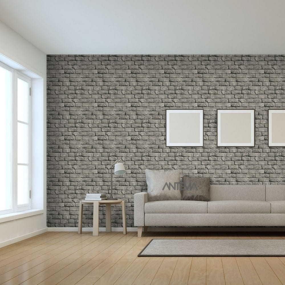 antevia materiaux papier peint intisse vinyle effet brique modele mur en pierres gris fonce distriartisan