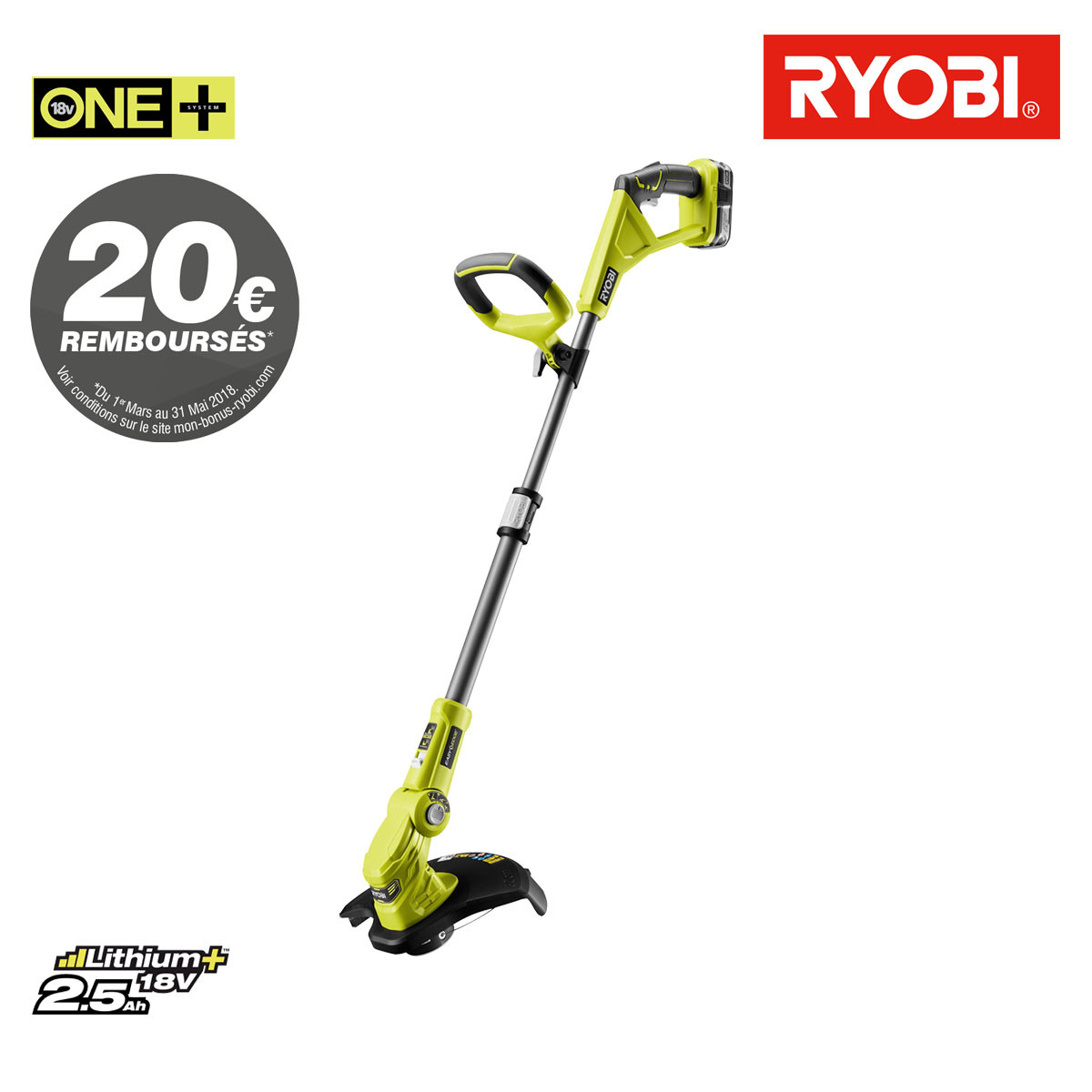 ryobi coupe bordures dresse bordures 18v oneplus 1 batterie lithiumplus 2 5ah 1 chargeur rapide rlt183225f distriartisan