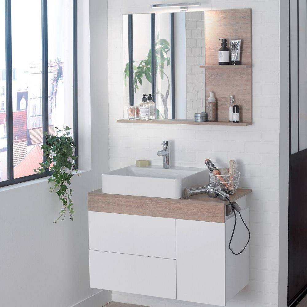 jacob delafon meuble avec vasque a poser sully 103 x 45 80 vasque a droite blanc et chene quebec sans miroir distriartisan