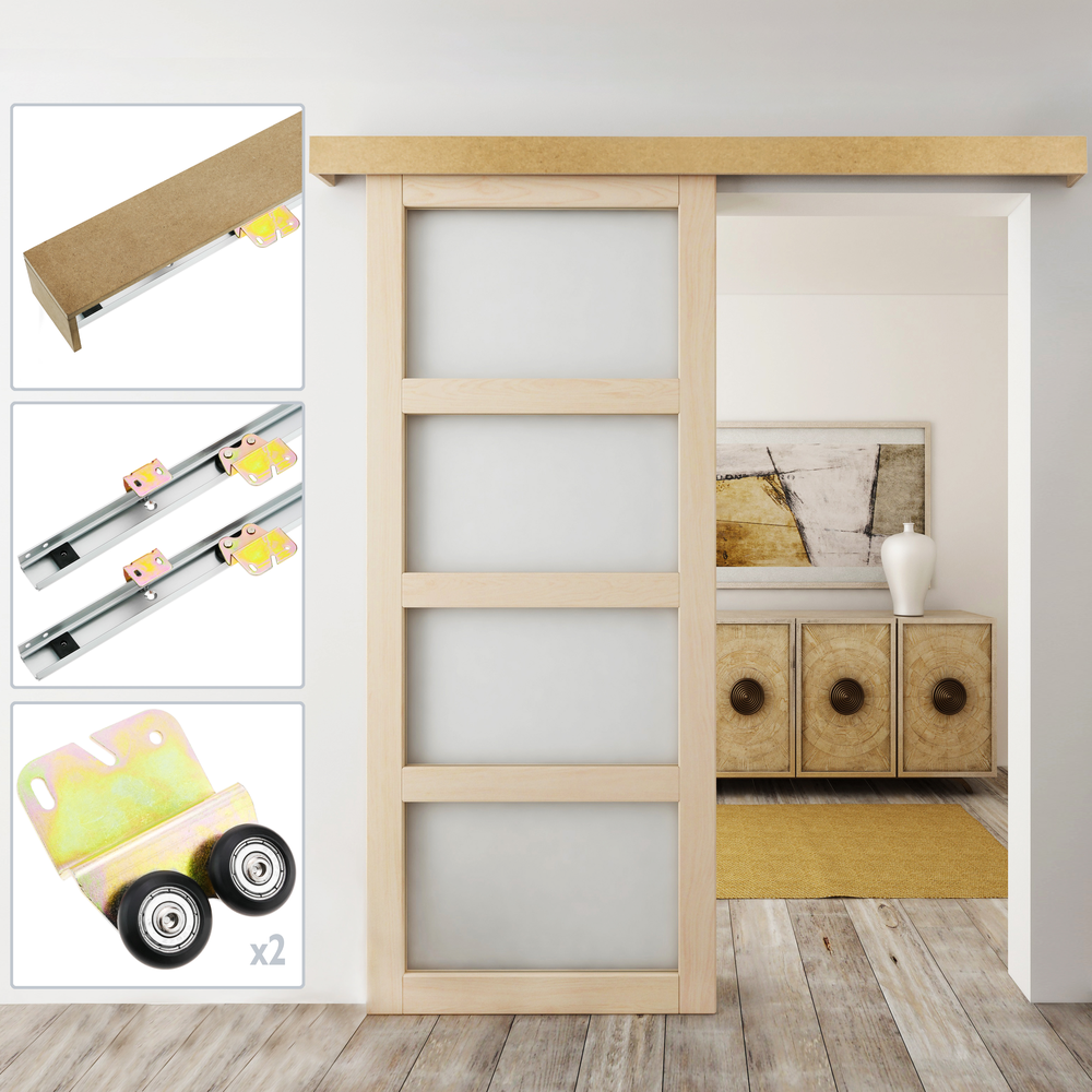primematik systeme de rail suspendu de porte coulissante avec couverture en bois mdf 2m couleur au choix distriartisan