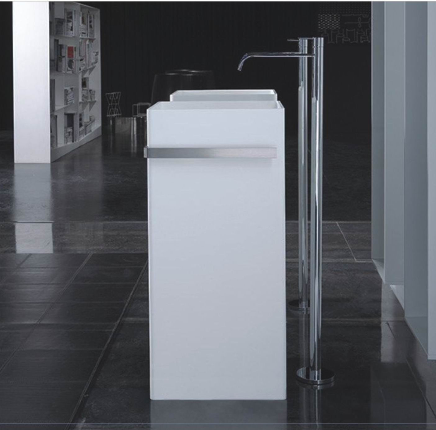 Rue du bain - Lave main totem carré avec porte serviette