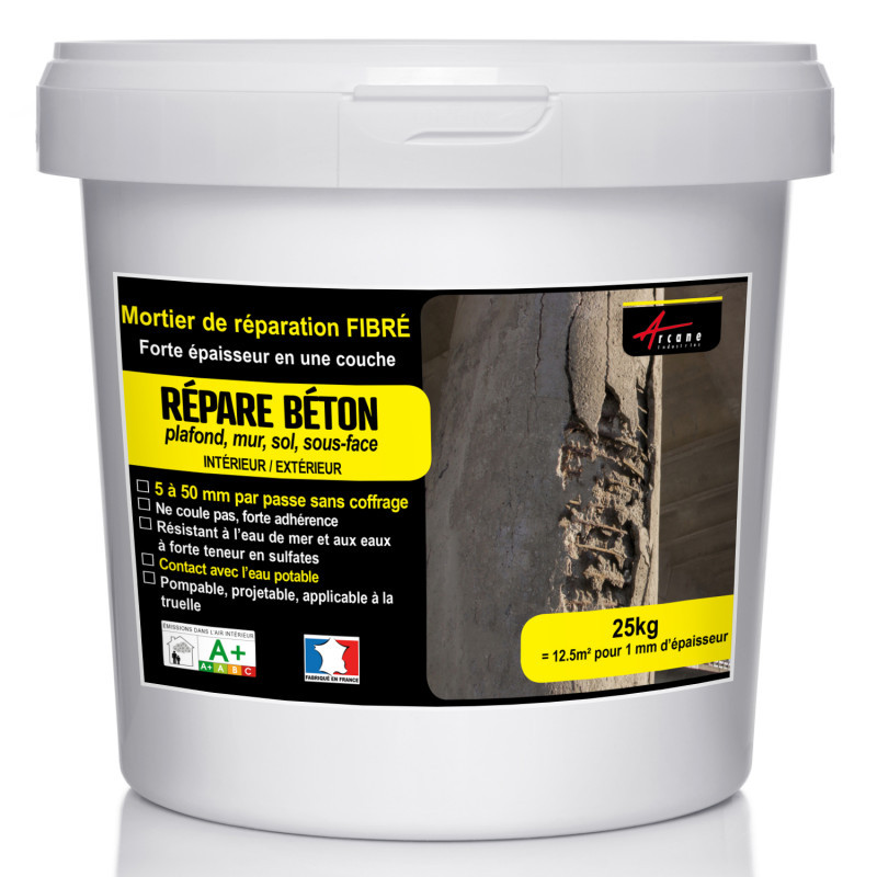 arcane industries mortier de reparation fibre beton arme mur balcon terrasse rebouchage trous gris 25 kg distriartisan