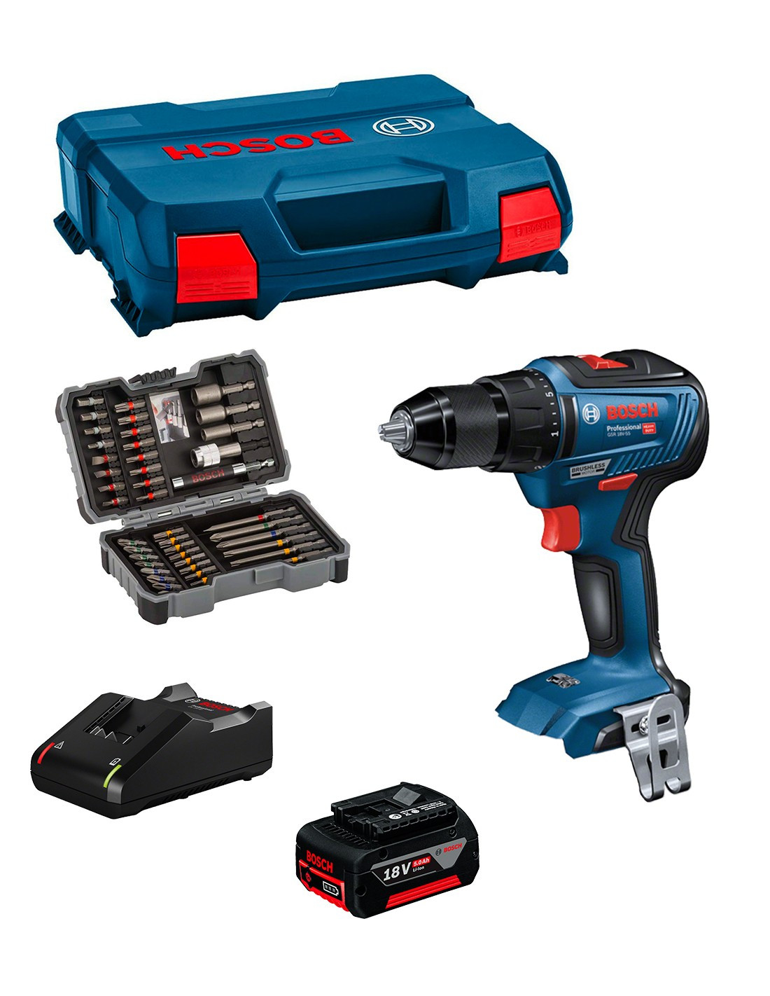 bosch perceuse visseuse gsr 18v 55 1 x 5 0 ah gal 18v 40 l case set de 43 embouts de vissage distriartisan