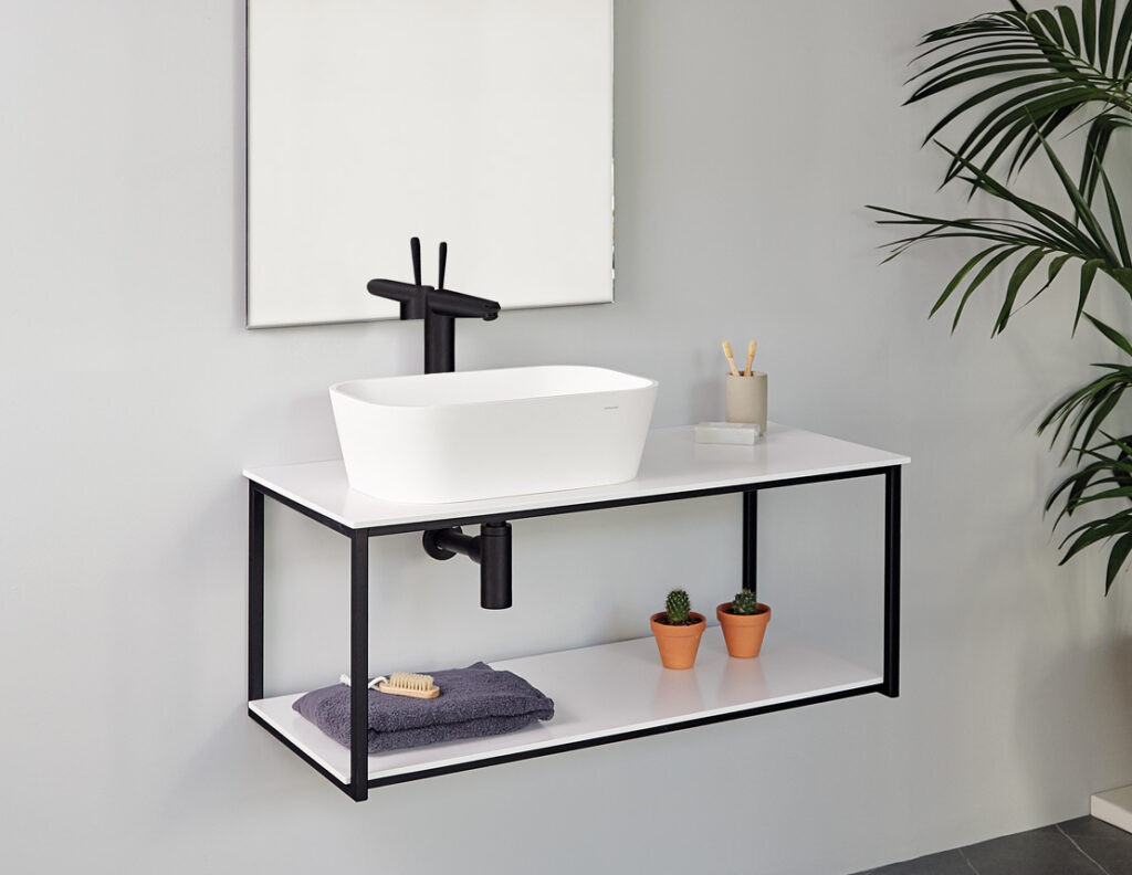 meuble suspendu uno metal pour vasque a poser noir 80 x 45 cm distriartisan