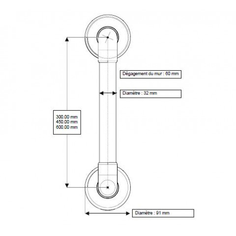 Barre d'appui lisse droite 450mm blanc (accessibilité pmr)