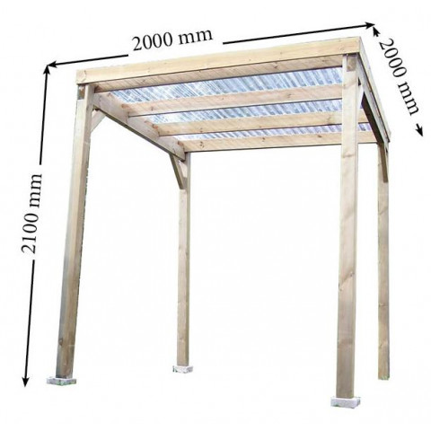 Carport autoclavé toit plat économique avec couverture surface 4 m2  car2020ta