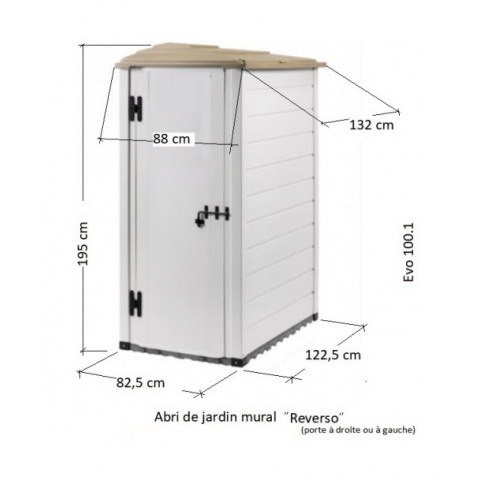 Abri de jardin adossé en résine 1m2 22mm - evo100.1reverso