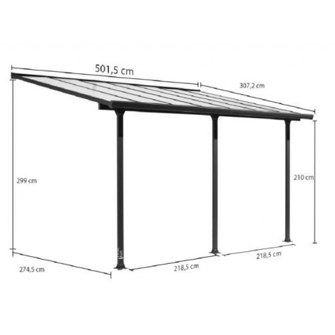 toit terrasse en aluminium gris anthracite plaques polycarbonate anti-uv 14,75m2 - tt3050al