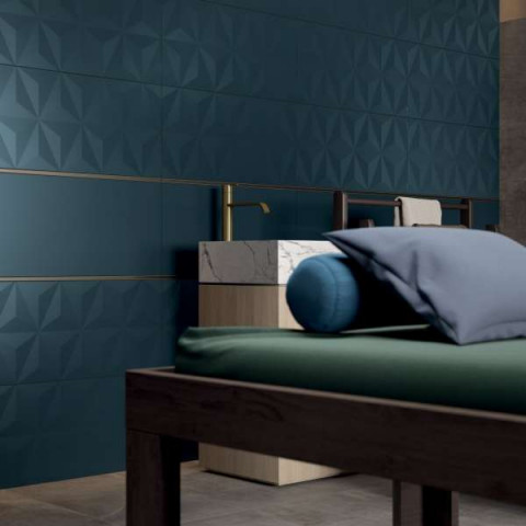 4d diamond blue faience a relief pointe de diamant bleu petrole mate 40 x 80 cm distriartisan