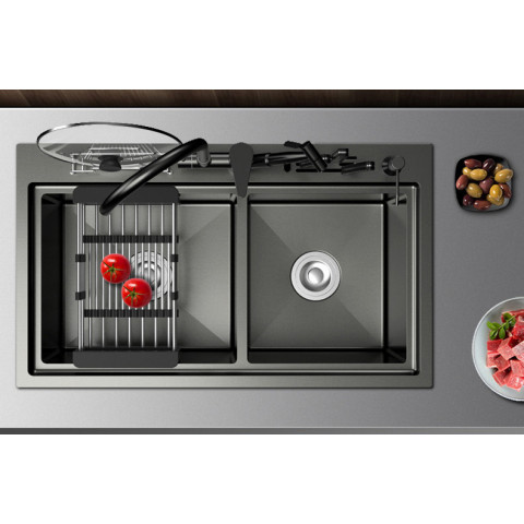 evier de cuisine a deux bacs en inox noir 82 x 46 cm distriartisan