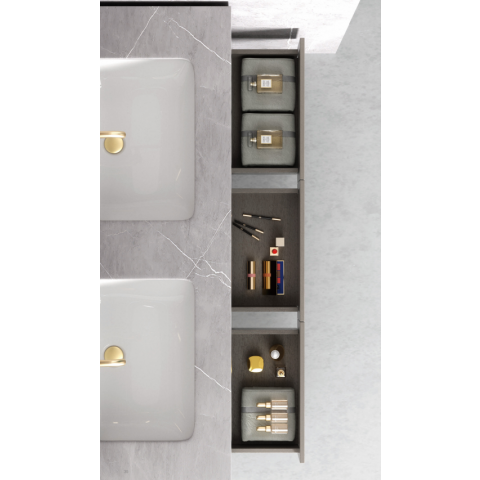 Ensemble de salle de bain double vasque avec miroir beige & gris - 150 cm
