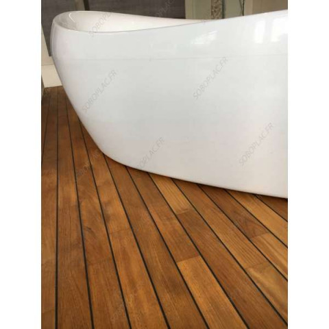 parquet massif pont de bateau avec joint de pu integre teck indonesien ines 9 x 30 120 cm distriartisan