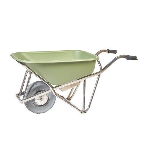 Brouette electrique Caisse en PEHD vert 90L. Roue anti-crevaison