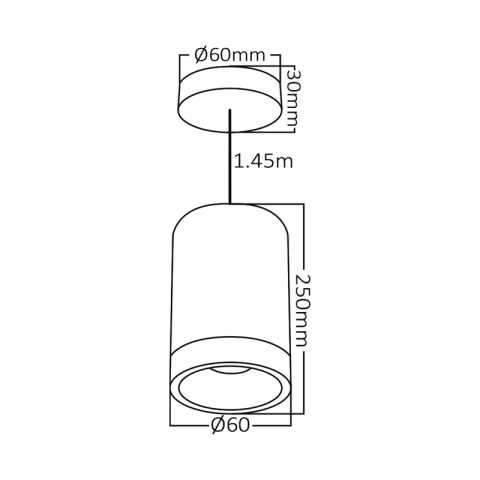 Suspension tube beta doré gu10 câble 1.45m