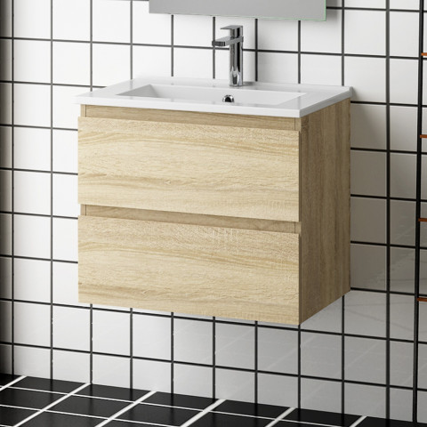 Meuble salle de bain suspendu 2 tiroirs avec vasque - 50 x 38,5 x 45 cm - Couleur au choix