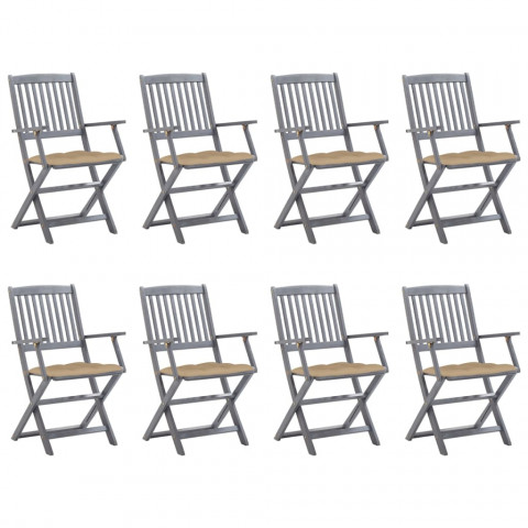 Chaises pliables d'extérieur 8 pcs avec coussins bois d'acacia - Couleur des coussins au choix