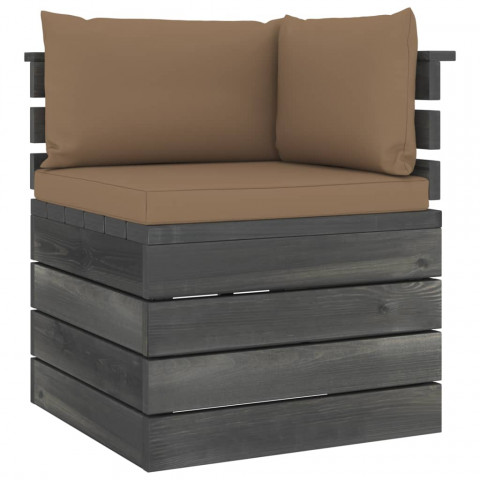Canapé d'angle palette de jardin bois de pin avec coussin - Couleur des coussins au choix