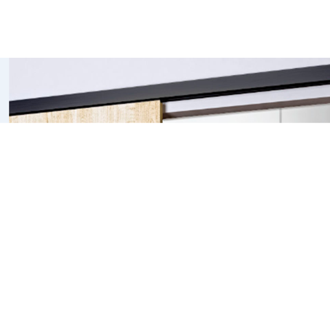 Porte coulissante korya blanc 3 panneaux h204 x l93 + rail alu bandeau noir et 2 coquilles gd menuiseries