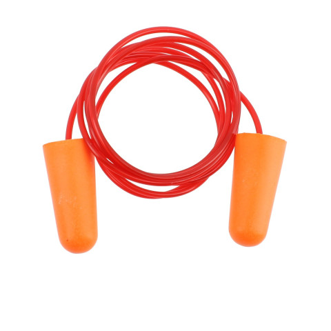 Bouchons d'oreilles PU Orange SNR 38dB avec cordon - Boite de 200 paires - SINGER FRERES - 200B38C