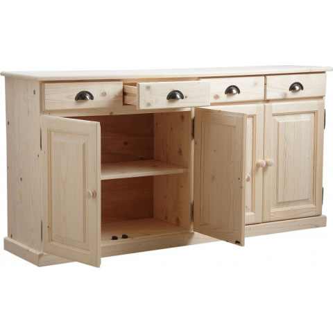 Buffet 4 portes 4 tiroirs en bois brut