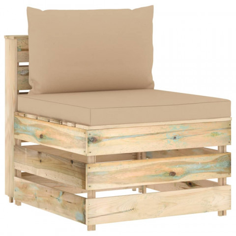 Canapé central sectionnel avec coussins bois imprégné de vert - Couleur des coussins au choix