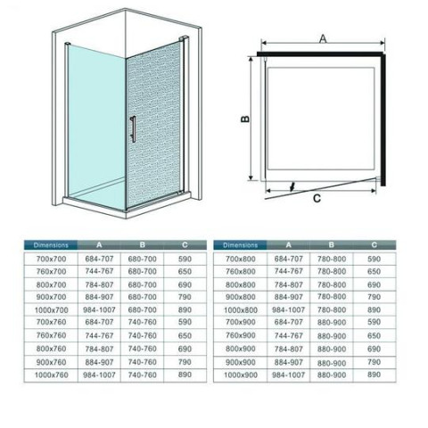 Cabine de douche 76 x 80 porte pivotante sablée H185cm, paroi fixe en verre transparent, anticalcaire,barre de fixation de 140cm