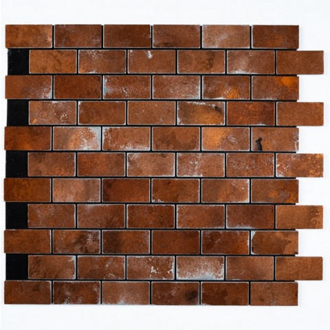 Carrelage mural adhésif - Lot 6 pièces - Effet métal - Modèle rectangle marron