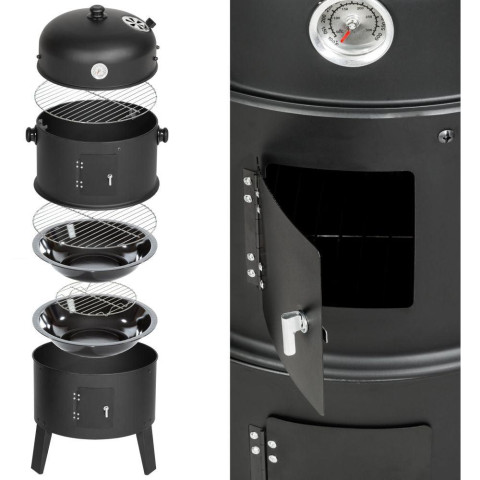 Fumoir barbecue vertical 3 en 1, pour grillades, fumage, cuisson, arrivée d'air réglable, ø 41 cm helloshop26 1508008