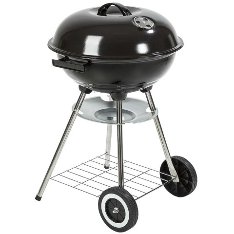 Bbq grill barbecue charbon de bois fumoir smoker - diamètre 41,5 cm barbecue rond avec couvercle et roues helloshop26 1508006