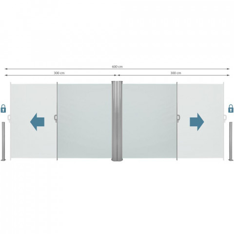 Auvent store latéral brise-vue paravent rétractable double gris 200 x 600 cm 