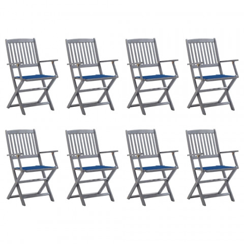 Chaises pliables d'extérieur 8 pcs avec coussins bois d'acacia - Couleur des coussins au choix