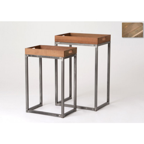 Dessertes avec plateau en bois et métal (lot de 2)