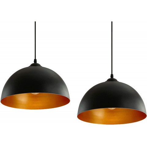 Lot de 2 suspensions luminaires led diamètre 30 cm e27 max 60 watts noir et doré style industriel vintage lustre rétro plafonnier lampe pour salon cuisine salle à manger