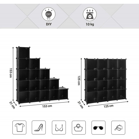 Meuble de rangement à 16 casiers organiseur noir