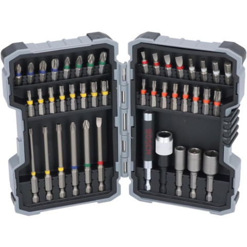 Coffret de 43 embouts cruciformes Philips, Pozidriv, fente, profil en T + 1 Bonnet - BOSCH - 615997658