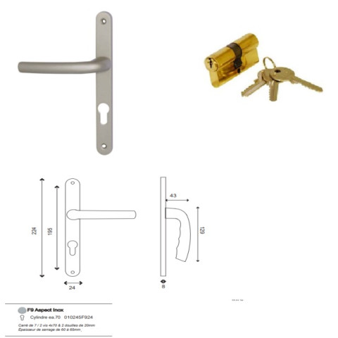 Porte Fenêtre bois 1 vantail h215 x l90 tirant gauche côtés tableau + poignée et barillet (ref 01245f924) gd menuiseries