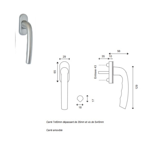 Fenêtre bois 1 vantail h105 x l60 tirant gauche côtés tableau + poignée (ref 010220f9) gd menuiseries