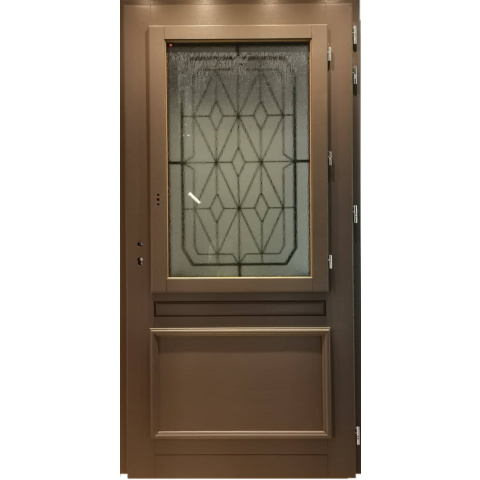 Porte d'entrée bois vitrée, camille gris marron ral 7039, h,215xl,90  p,gauche cotes tableau gd menuiseries