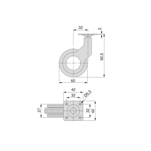Kit roulettes hole 2 d50mm plastique gris avec vis de montage