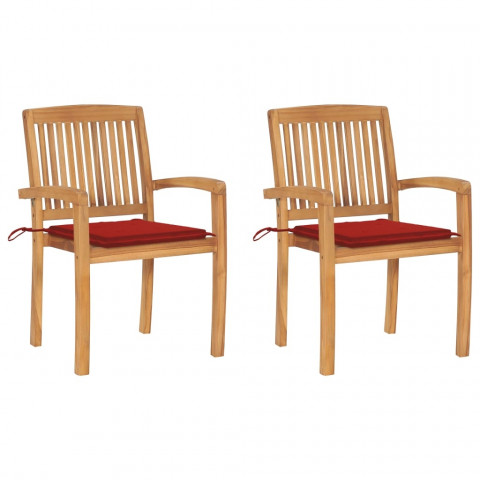 Chaises de jardin 2 pcs avec coussins, bois de teck - Couleur au choix