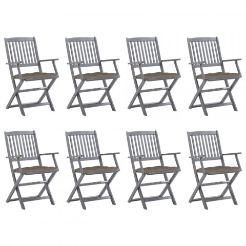 Chaises pliables d'extérieur 8 pcs avec coussins bois d'acacia - Couleur des coussins au choix