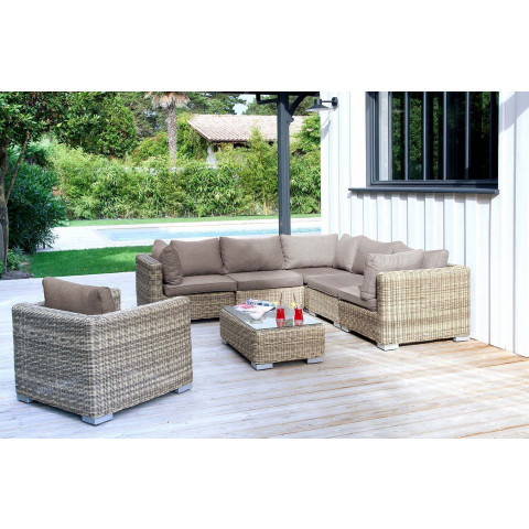 Table basse en résine tressée et verre rattan